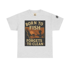 Fishing Cotton Tee for Men with "Born to Fish" graphic, casual summer shirt.