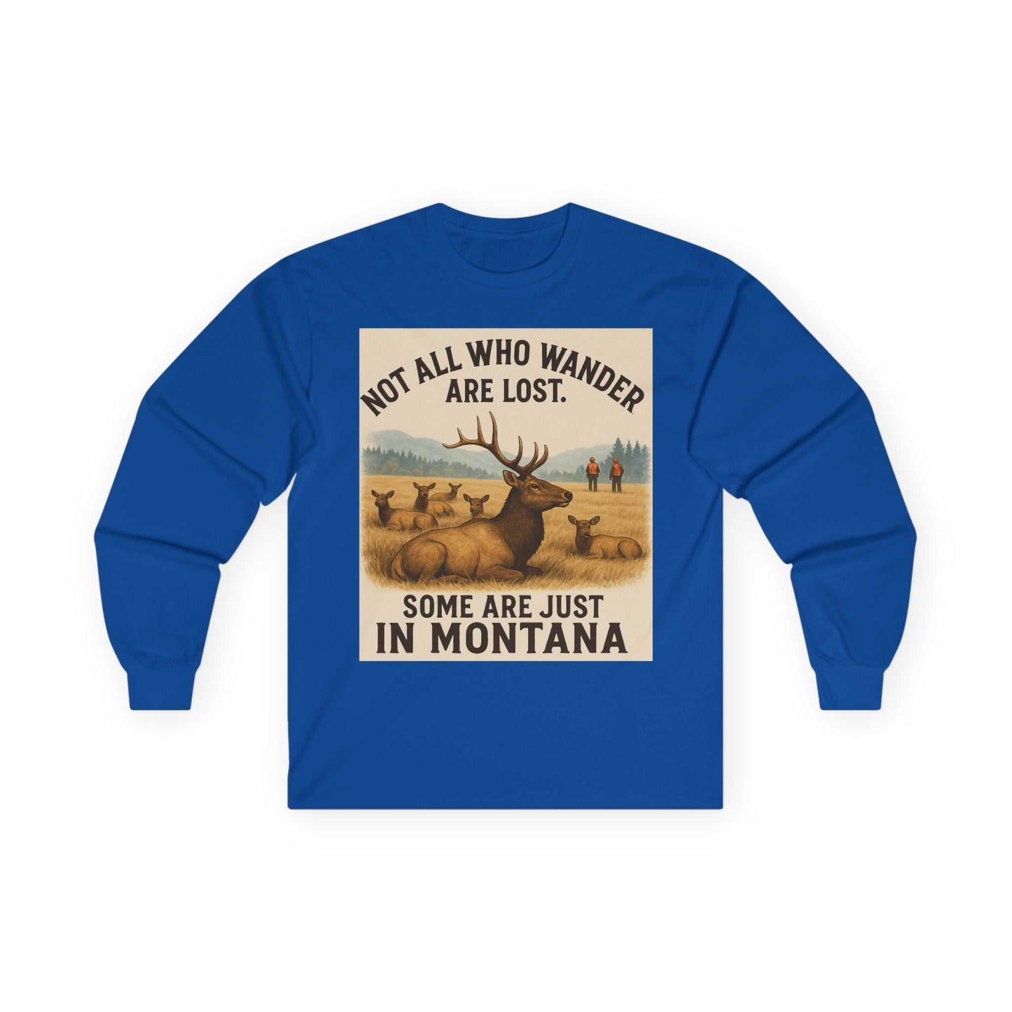 Montana Wanderlust Long Sleeve Tee with vintage design and quote, ideal for nature lovers and adventure seekers.