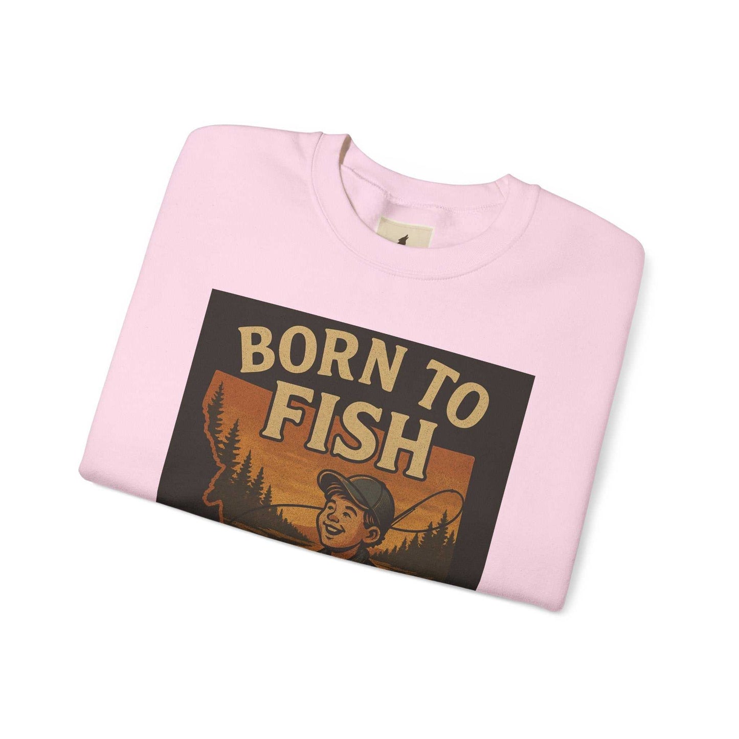 Born to Fish Sweatshirt folded with bold design, perfect for anglers who love the fishing lifestyle.