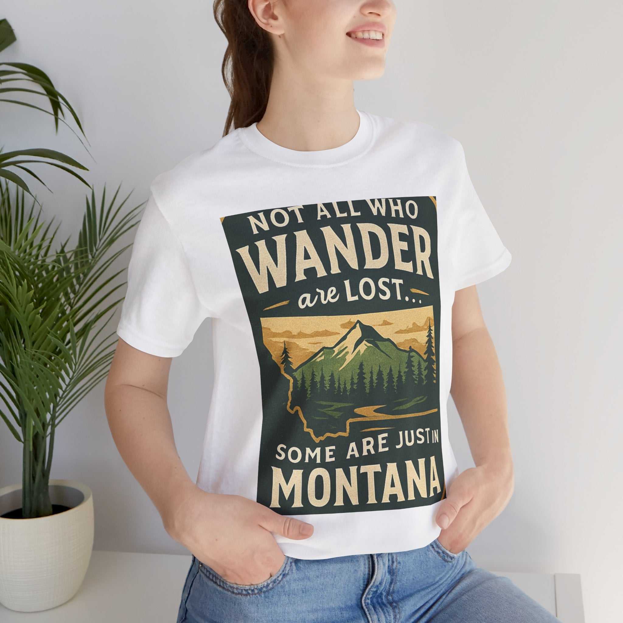 Outdoor adventure t-shirt featuring a Montana landscape graphic.