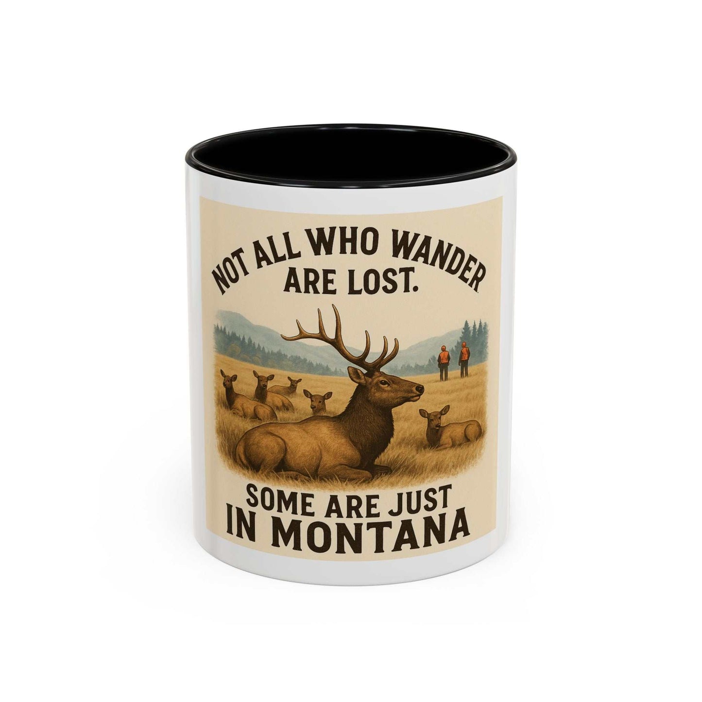 Montana Adventure Mug with rustic elk design and inspiring quote, perfect for nature lovers and adventurers.