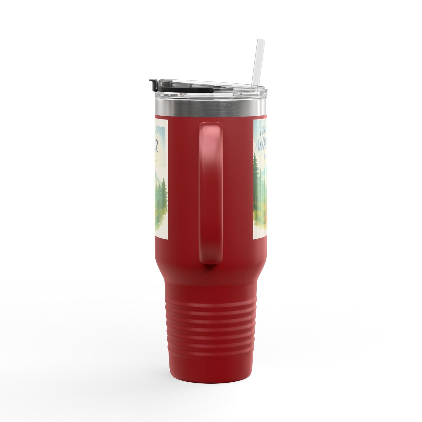 Red Montana 40oz Adventure Mug with ergonomic handle and spill-resistant lid.