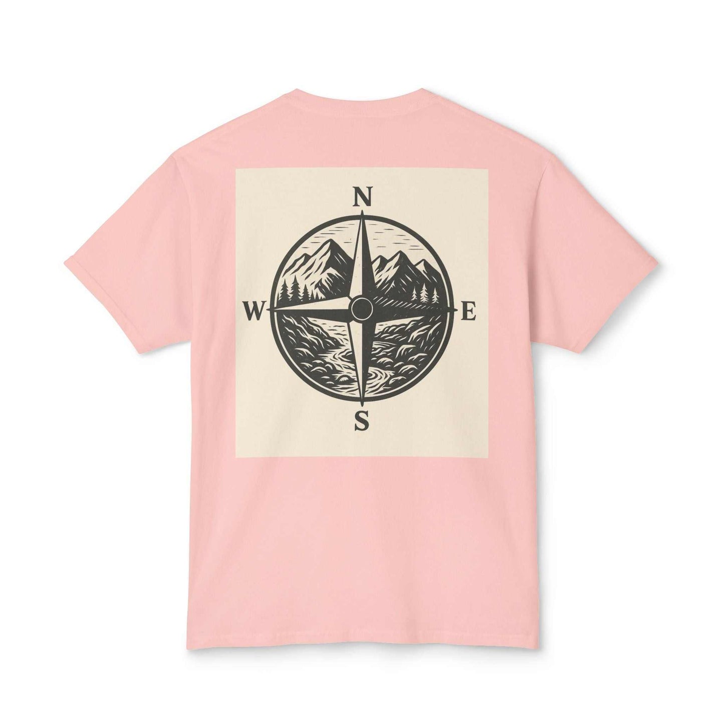 Montana Adventure Tee with compass and mountain design on back, nature-inspired softstyle for outdoor lovers.