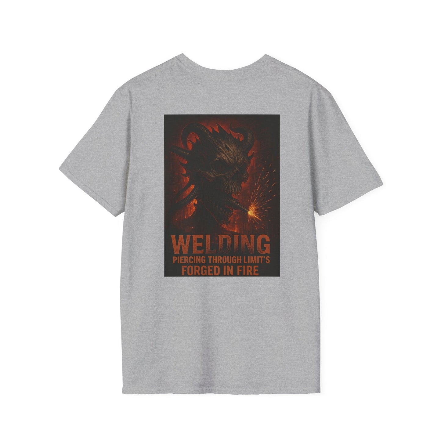 Welding Gift T-Shirt with "Forged in Fire" graphic for metalworkers and welders.