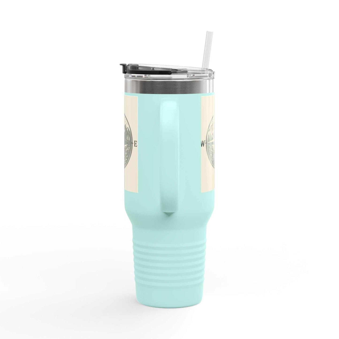 40oz Montana Compass Travel Mug with a durable, insulated stainless steel body, ergonomic handle, and vibrant, fade-resistant design. Ideal for outdoor adventures.