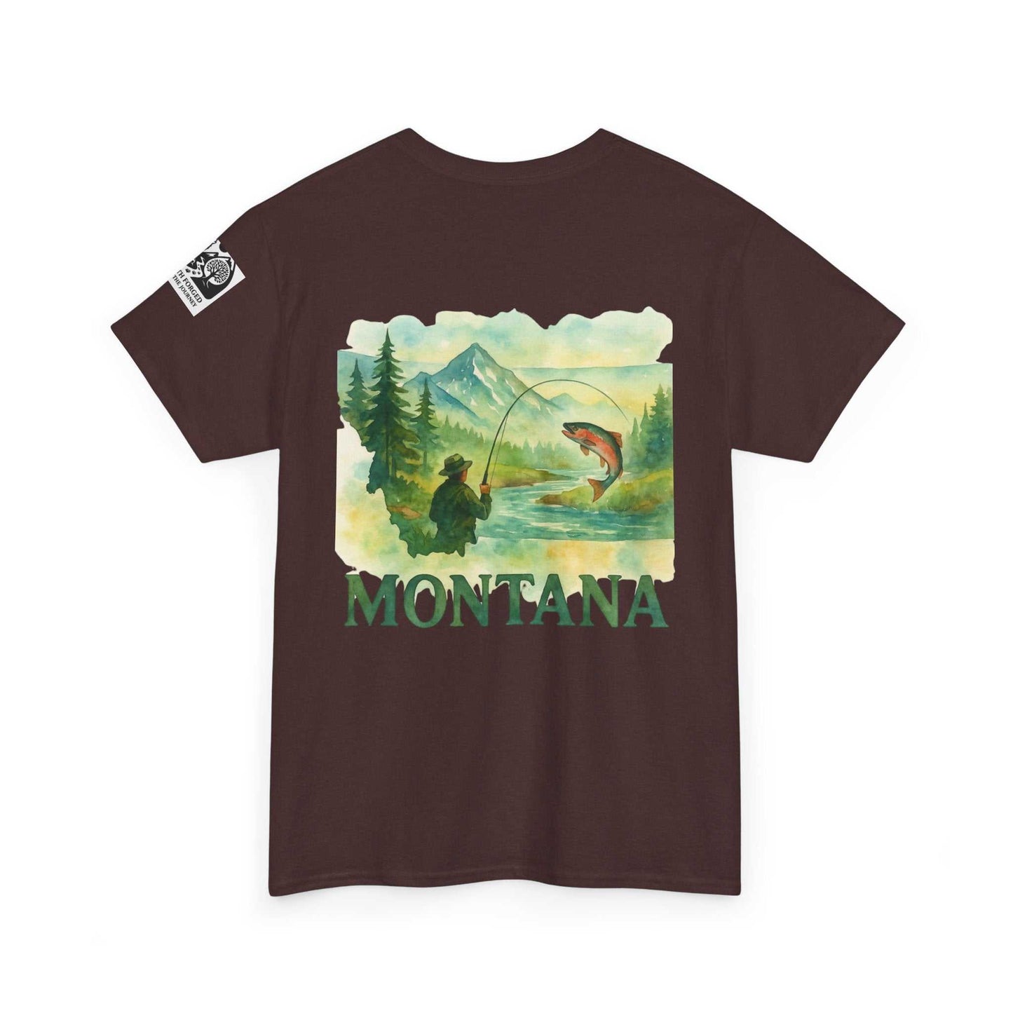 Fishing Cotton Tee for Men featuring outdoor graphic and "Montana" print, ideal for casual summer wear and outdoor activities.