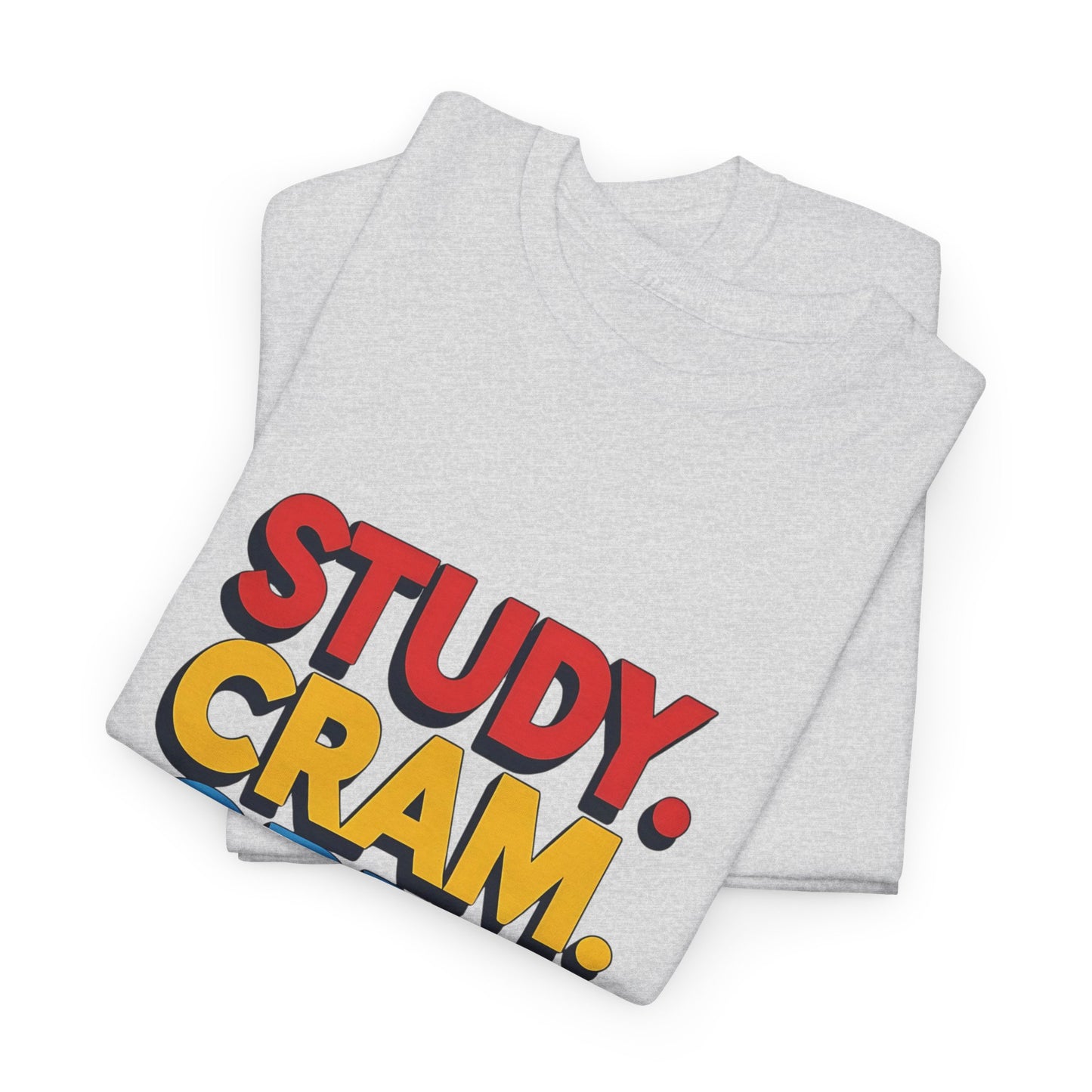 Study Cram Cry Repeat Tee, Unisex Heavy Cotton T-Shirt, Student Gift, College Humor Shirt, Exam Prep Apparel, Funny Study Tee