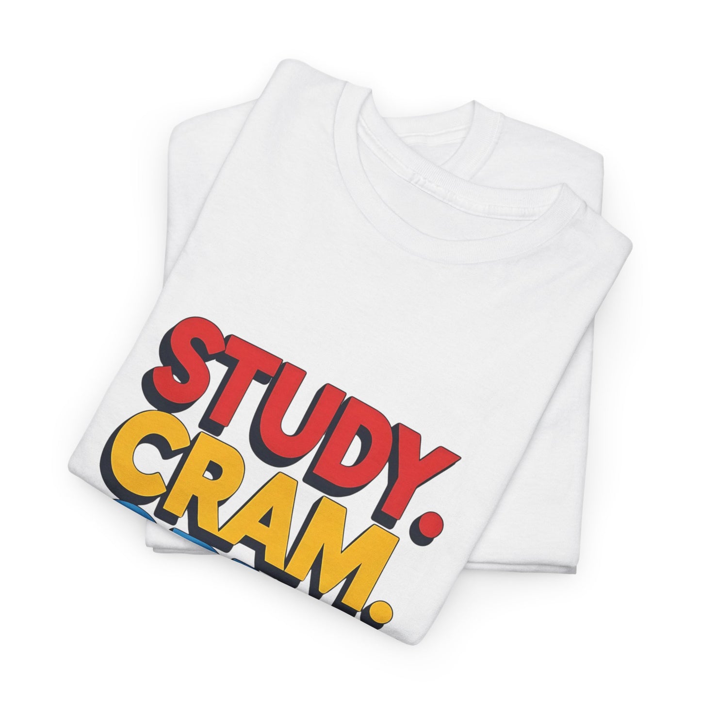 Study Cram Cry Repeat Tee, Unisex Heavy Cotton T-Shirt, Student Gift, College Humor Shirt, Exam Prep Apparel, Funny Study Tee