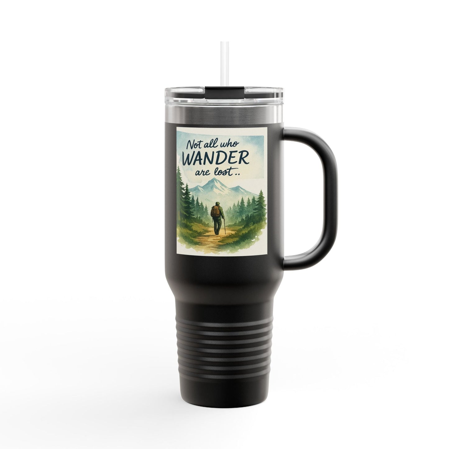 Montana 40oz Adventure Mug with elk-inspired design, ergonomic handle, and spill-resistant lid for nature explorers.