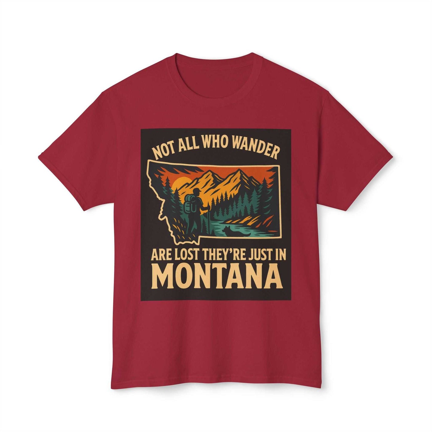 Montana Adventure Tee with nature-themed design and motivational text, perfect for outdoor enthusiasts.