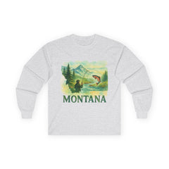Montana Fishing Long Sleeve Tee with nature-inspired design for men.