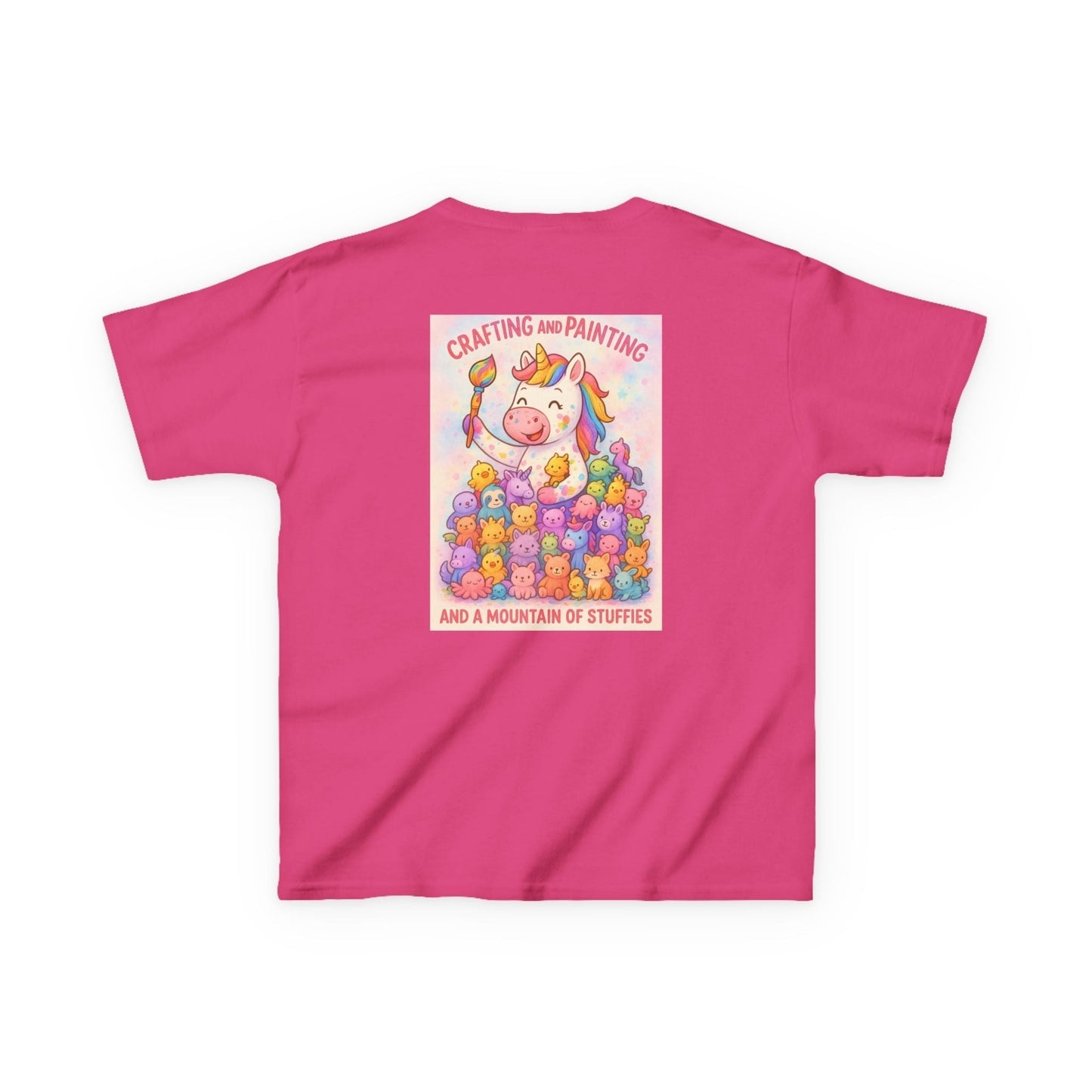 Pink kids t-shirt with whimsical animal illustration and playful text, ideal for imaginative play and everyday fun.