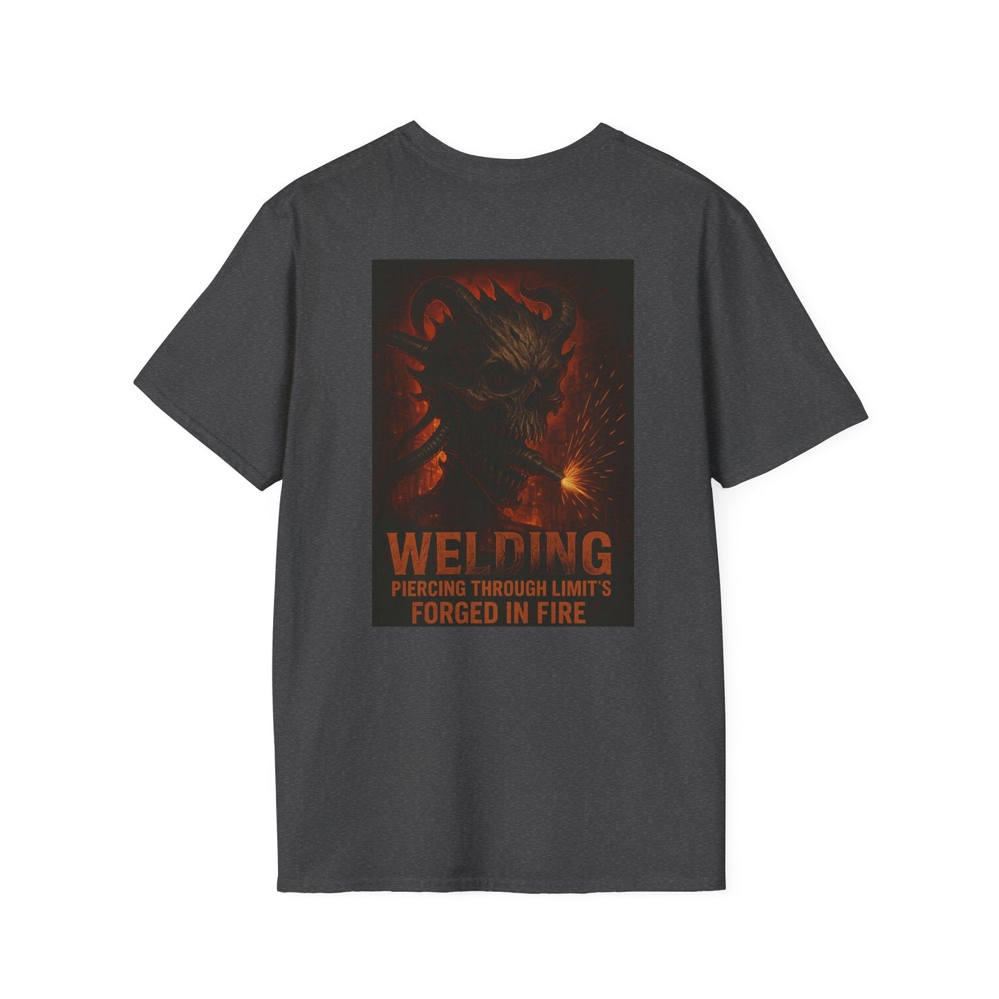 Welding Gift T-Shirt featuring "Forged in Fire" graphic for metalworkers and welders.