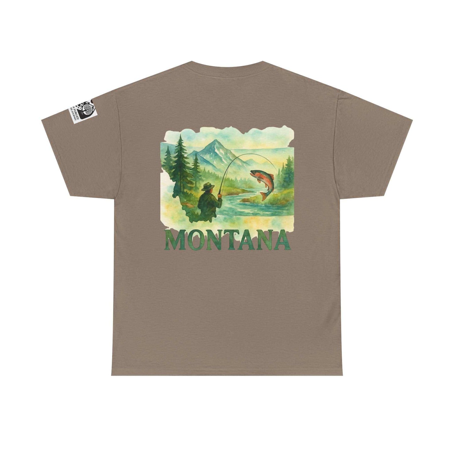 Fishing Cotton Tee for Men with Montana graphic design, perfect for outdoor and fishing enthusiasts.