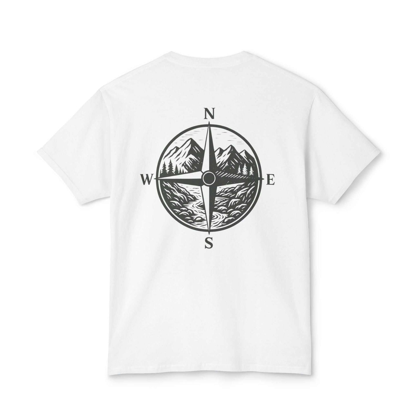 Nature-inspired Montana Adventure Tee with mountain compass design.
