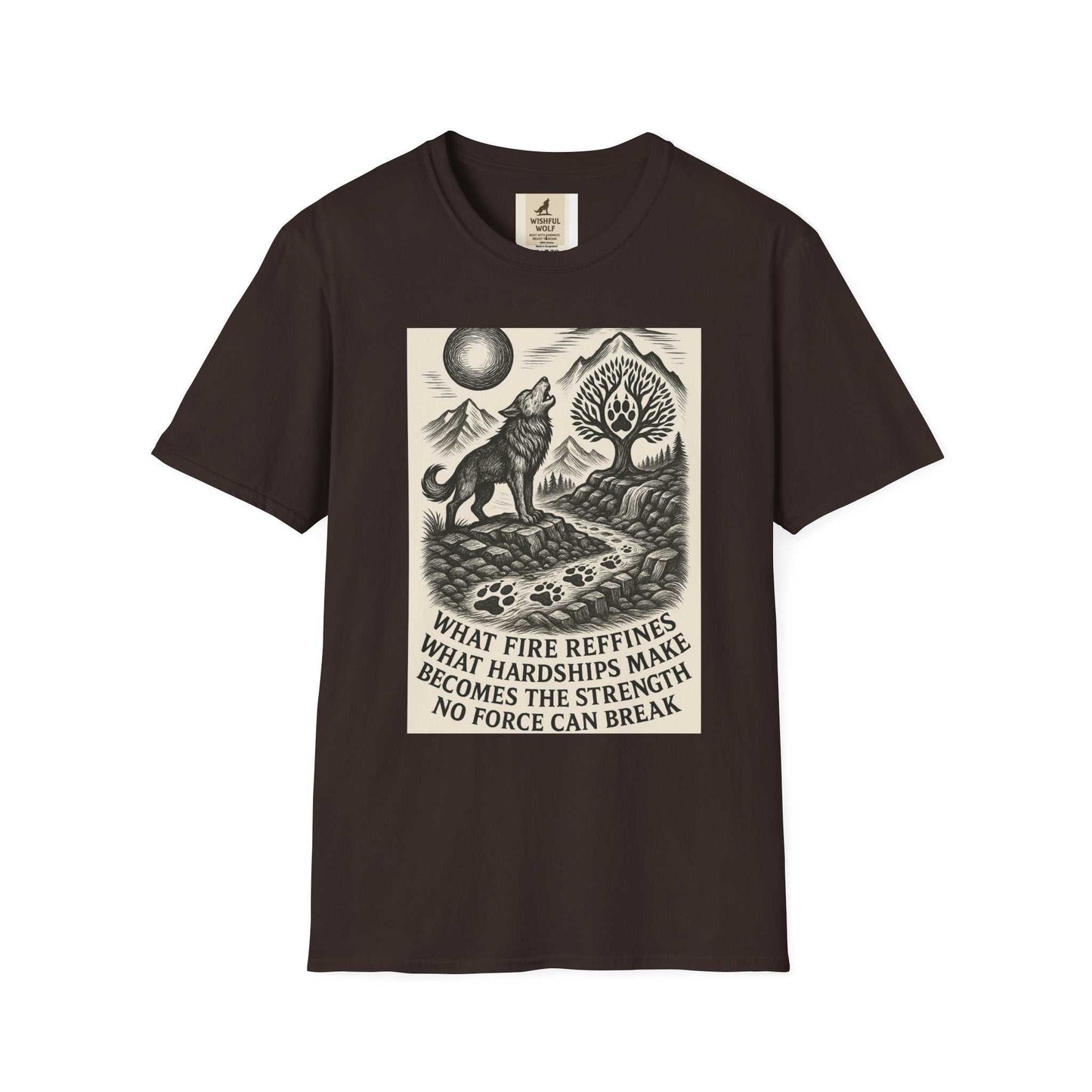 Inspirational Wolf T-Shirt with bold nature design and kindness message, featuring a striking wolf graphic.