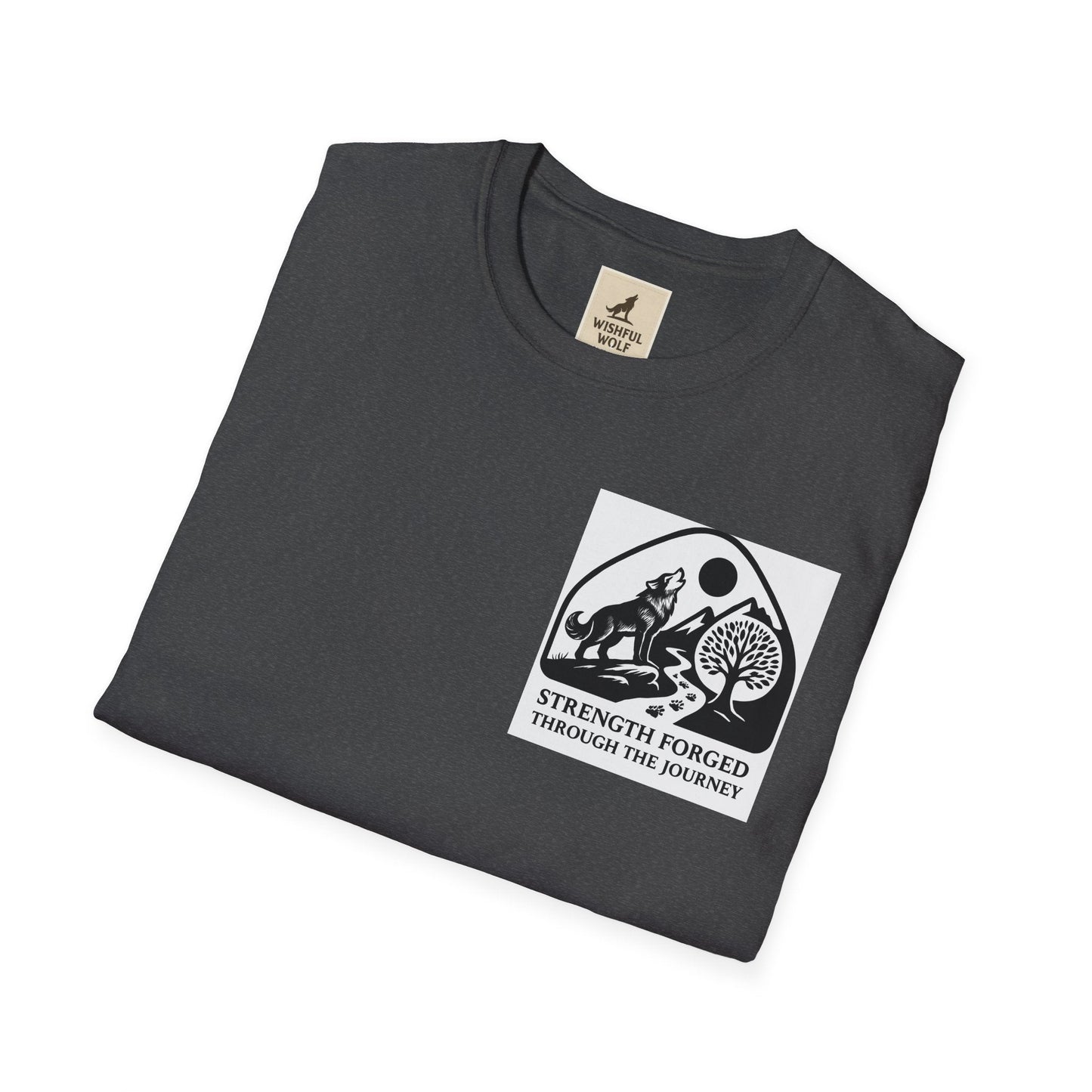 Welding Gift T-Shirt with "Strength Forged Through the Journey" graphic, perfect for welders and metalworkers.