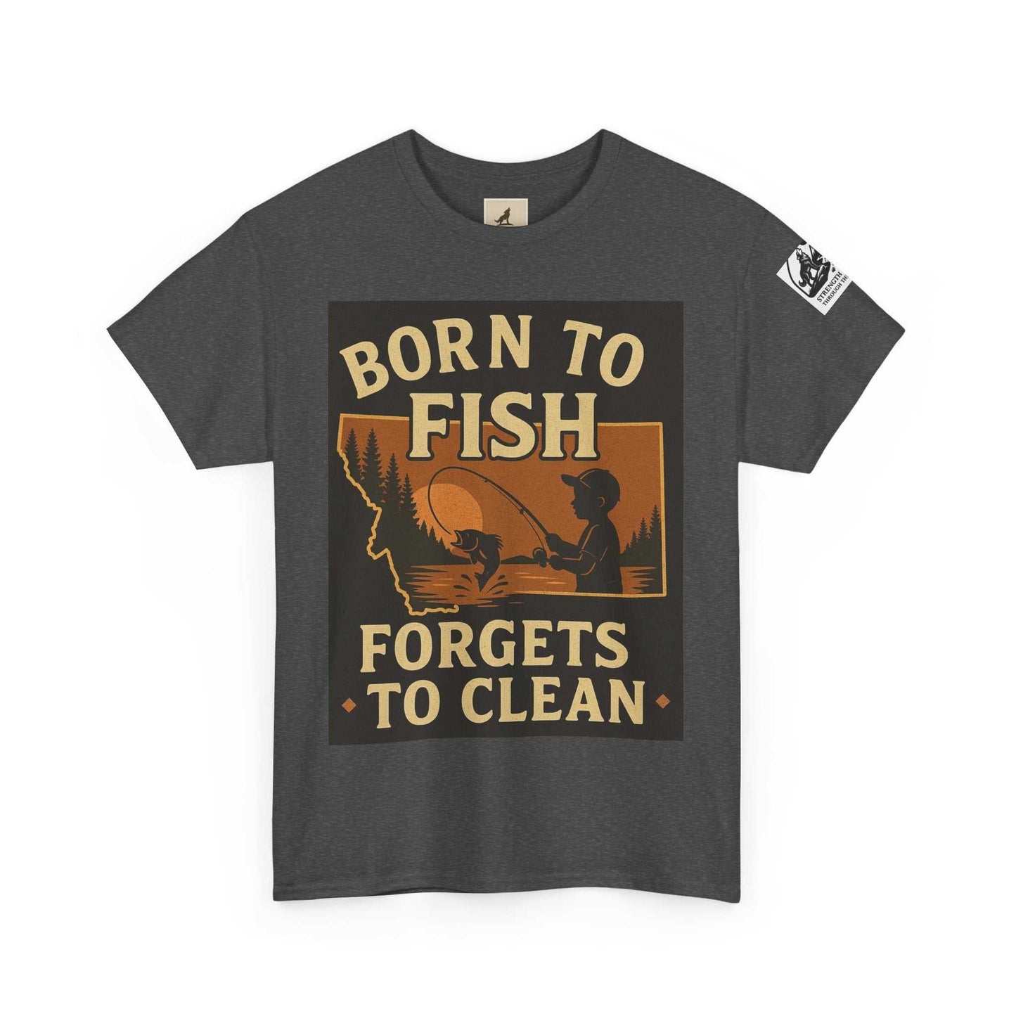 Fishing Cotton Tee for Men with bold graphic, dark color, ideal for outdoor activities.
