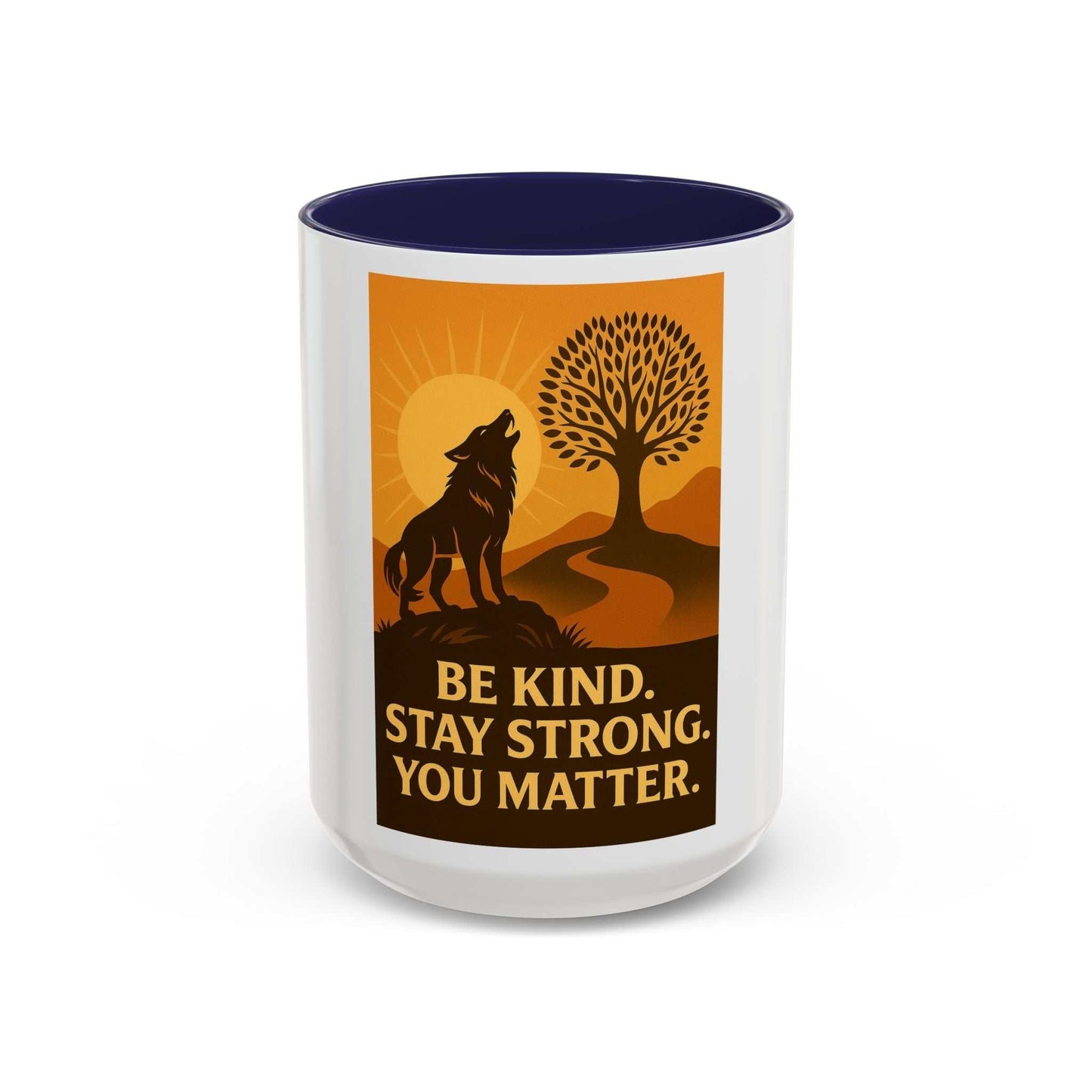 Inspirational Wolf Coffee Mug with motivational design, available in 11oz and 15oz sizes.