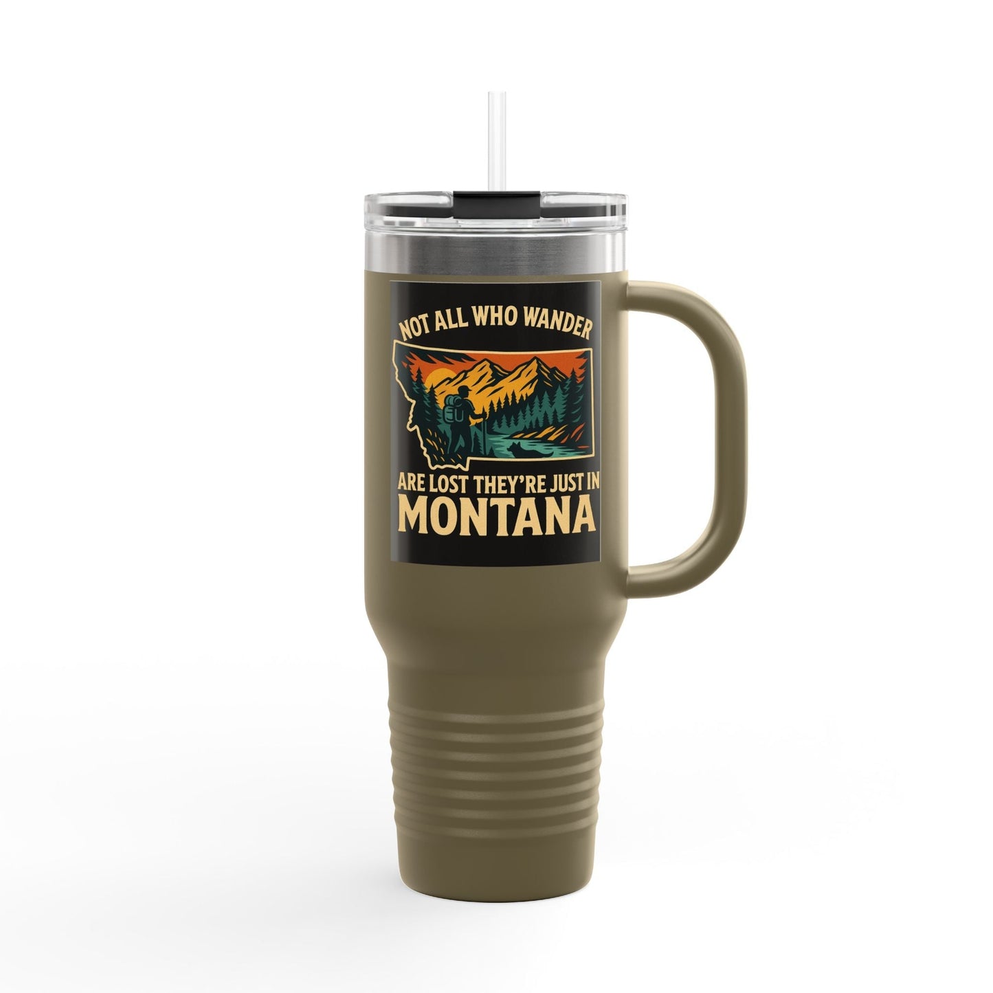 Montana Adventure Mug – Large Outdoor Tumbler with bold Montana design, ergonomic handle, and leak-proof lid.