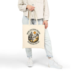 Eco-friendly Adventure Tote Bag in cotton canvas, featuring rugged design for nature lovers and explorers.