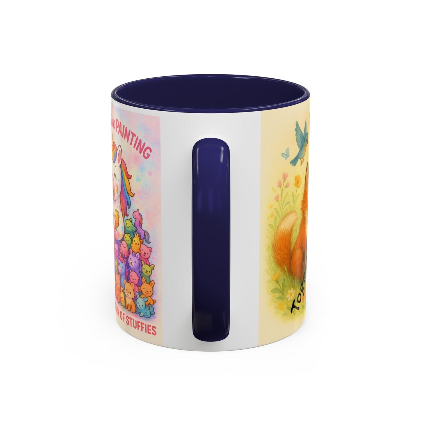 Whimsical Cat Mug with playful cat and unicorn design, perfect gift for animal lovers.
