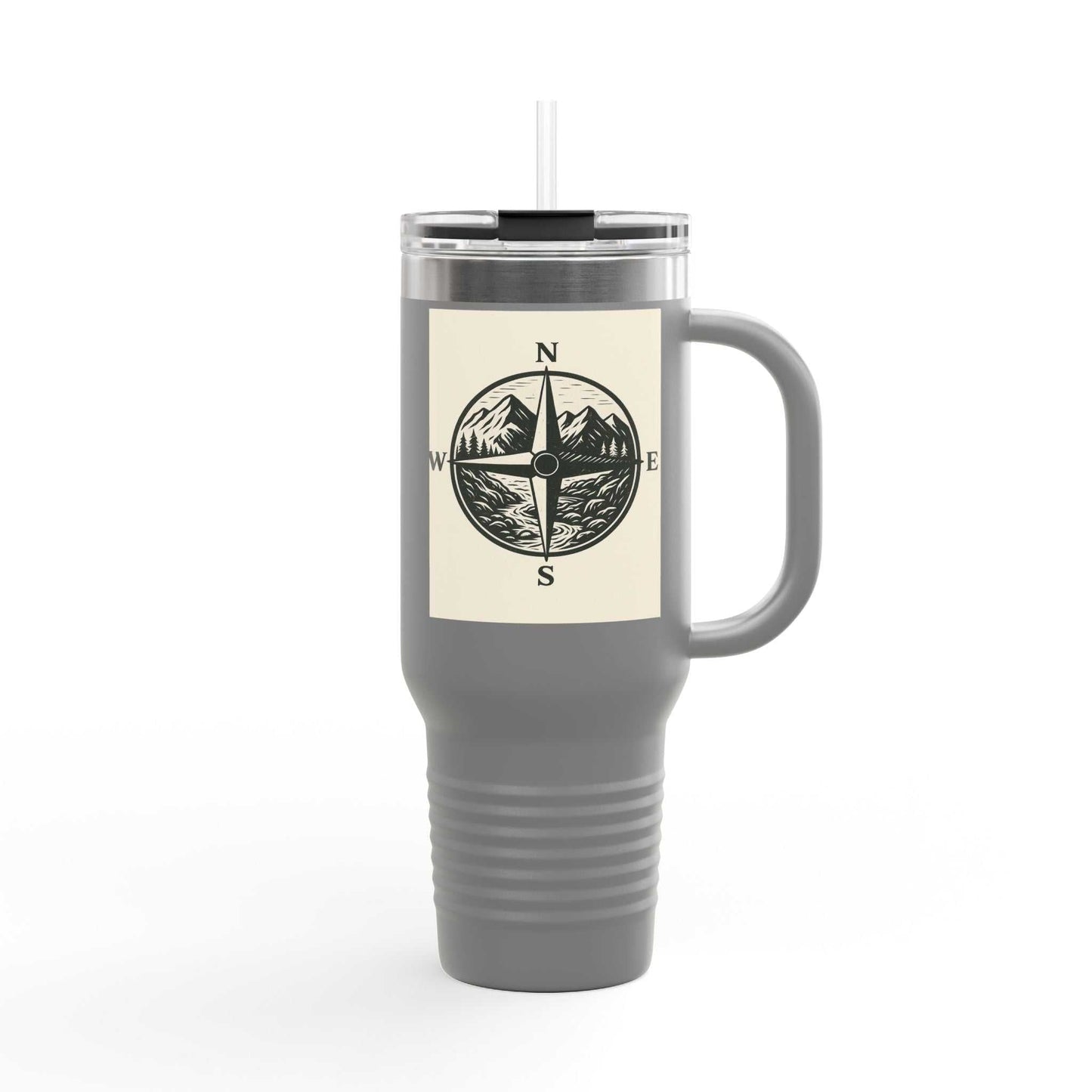 40oz Montana Compass Travel Mug with insulated stainless steel body and compass design.
