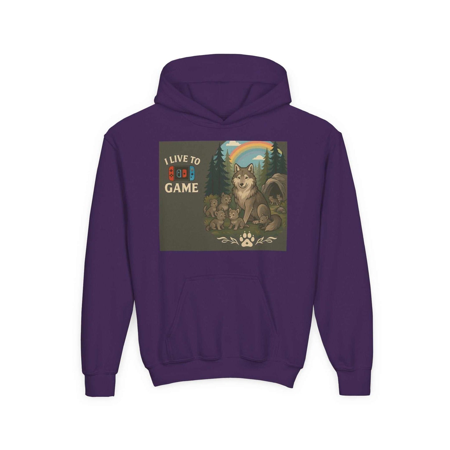 Purple Youth Wildlife Hoodie with nature graphic and inspirational quote, featuring kangaroo pocket; perfect for adventurous kids.