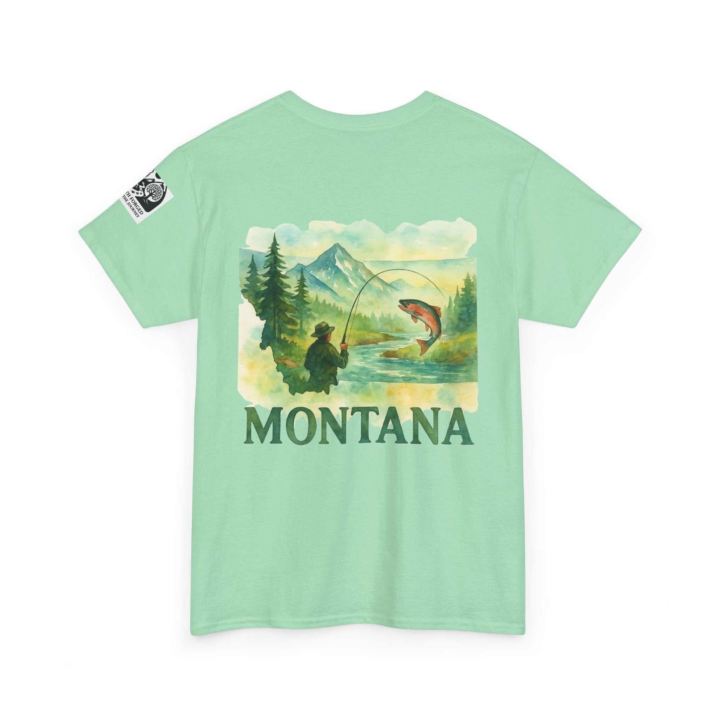 Fishing Cotton Tee for Men with Montana graphic, durable summer shirt ideal for outdoor enthusiasts.