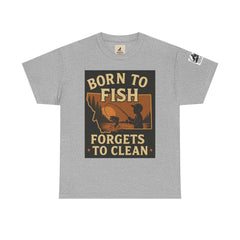 Fishing Cotton Tee for Men with outdoor graphic, heavyweight US-grown cotton, perfect for summer and fishing trips.