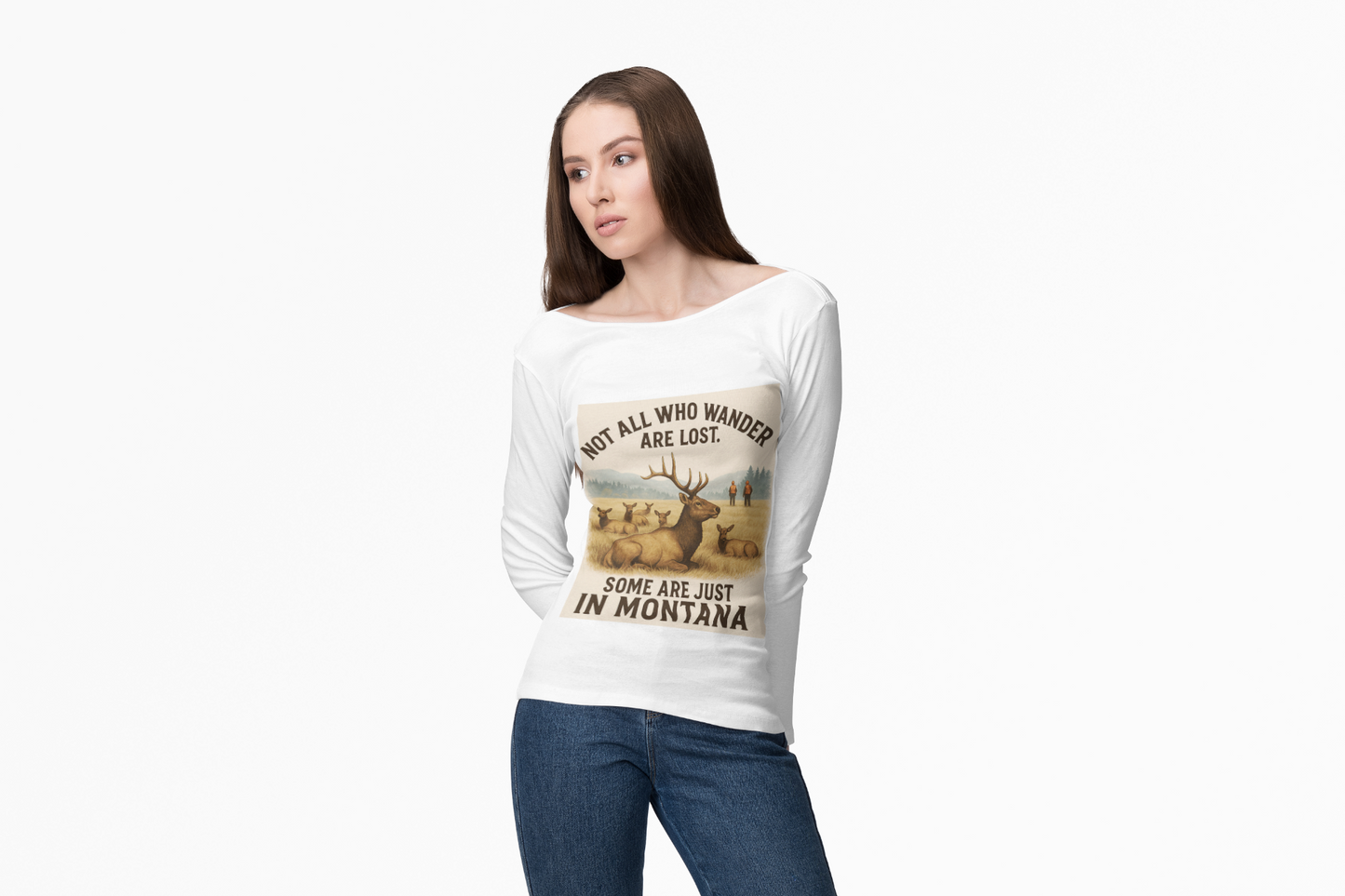 Montana Wanderlust Long Sleeve Tee featuring nature-inspired design, ideal for adventure seekers and nature lovers.