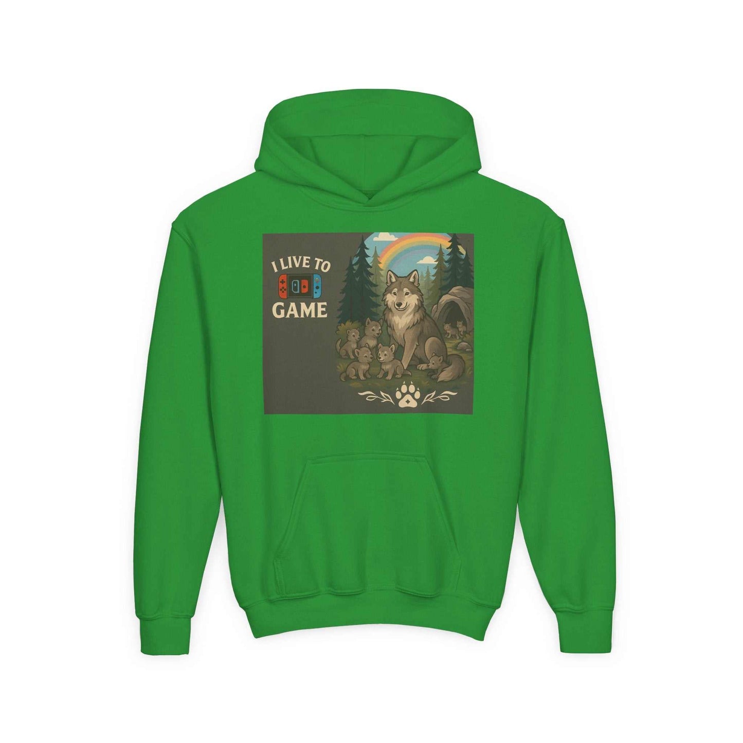 Youth Wildlife Hoodie with inspirational nature quote and wolf design for kids.