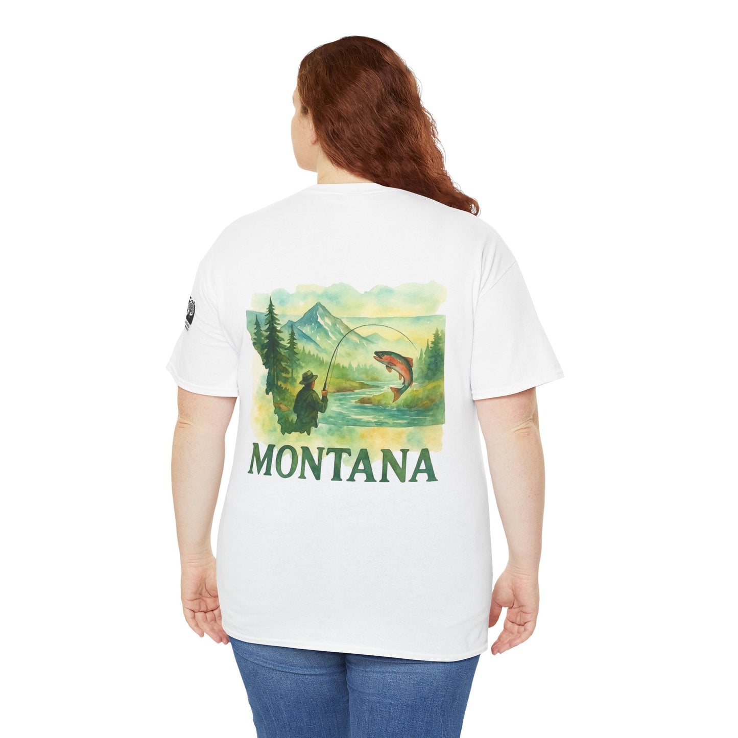 Montana Fishing Tee with "Born to Fish" graphic, perfect for nature lovers and anglers.