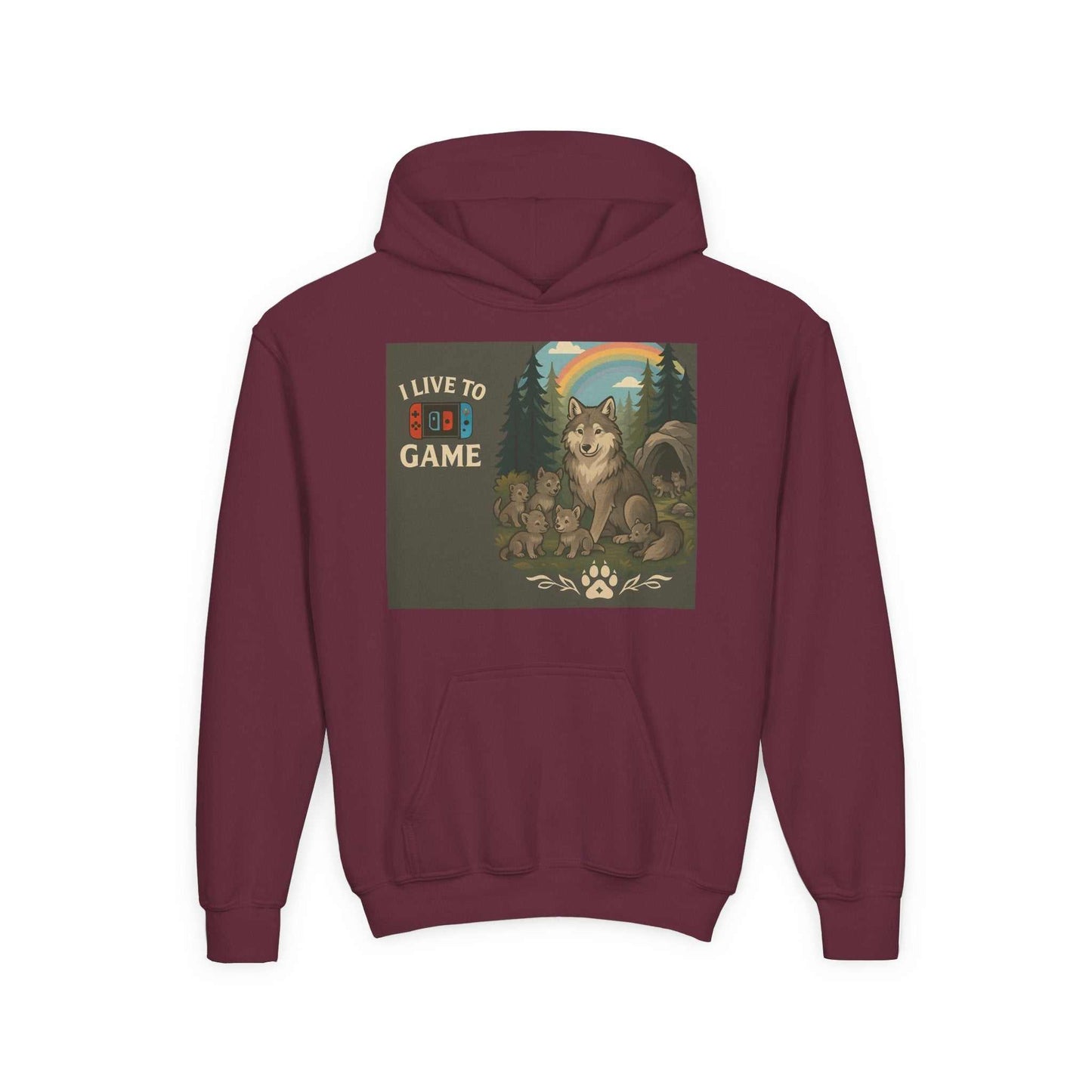 Youth Wildlife Hoodie with nature quote and wolf graphic for kids.