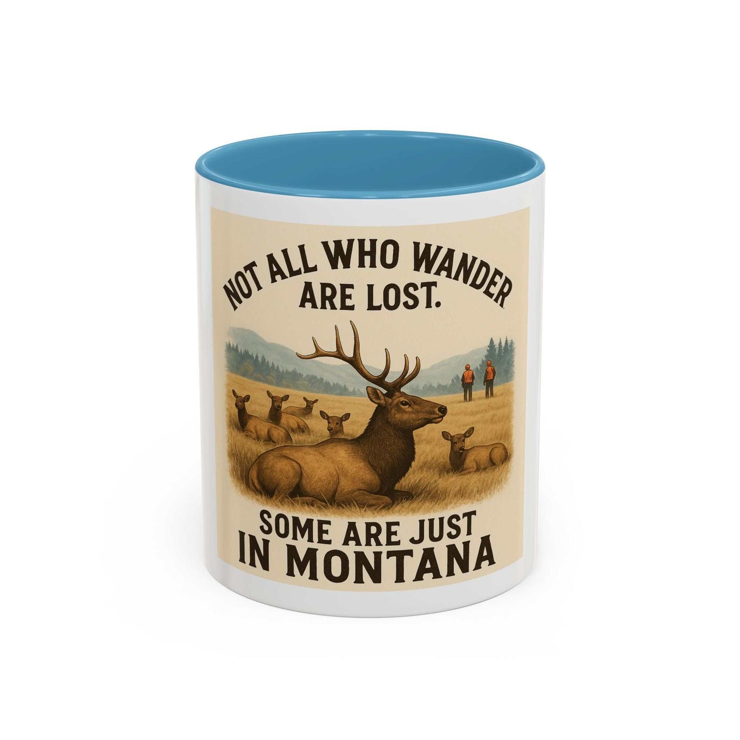 Montana Adventure Mug featuring a rustic elk design with nature-inspired imagery, perfect for adventurous souls.