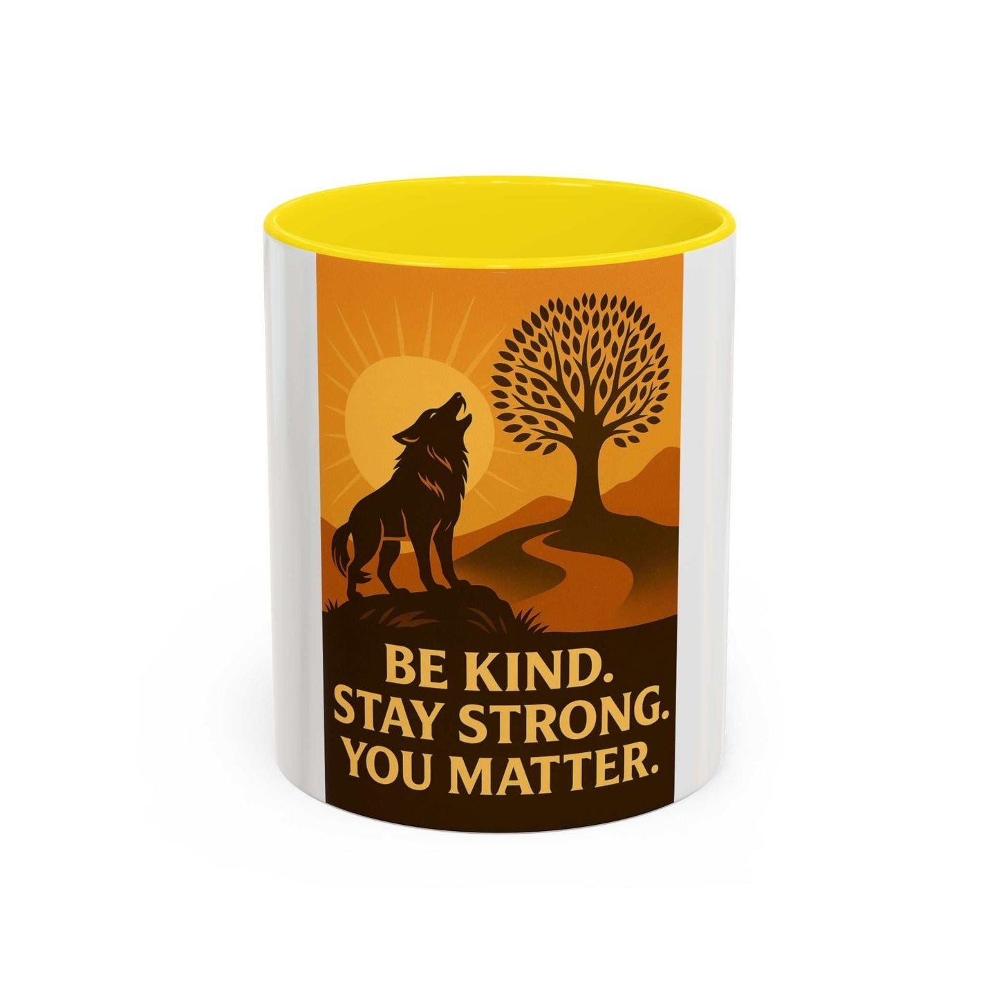 Inspirational Wolf Coffee Mug with motivational design, available in 11oz and 15oz sizes.