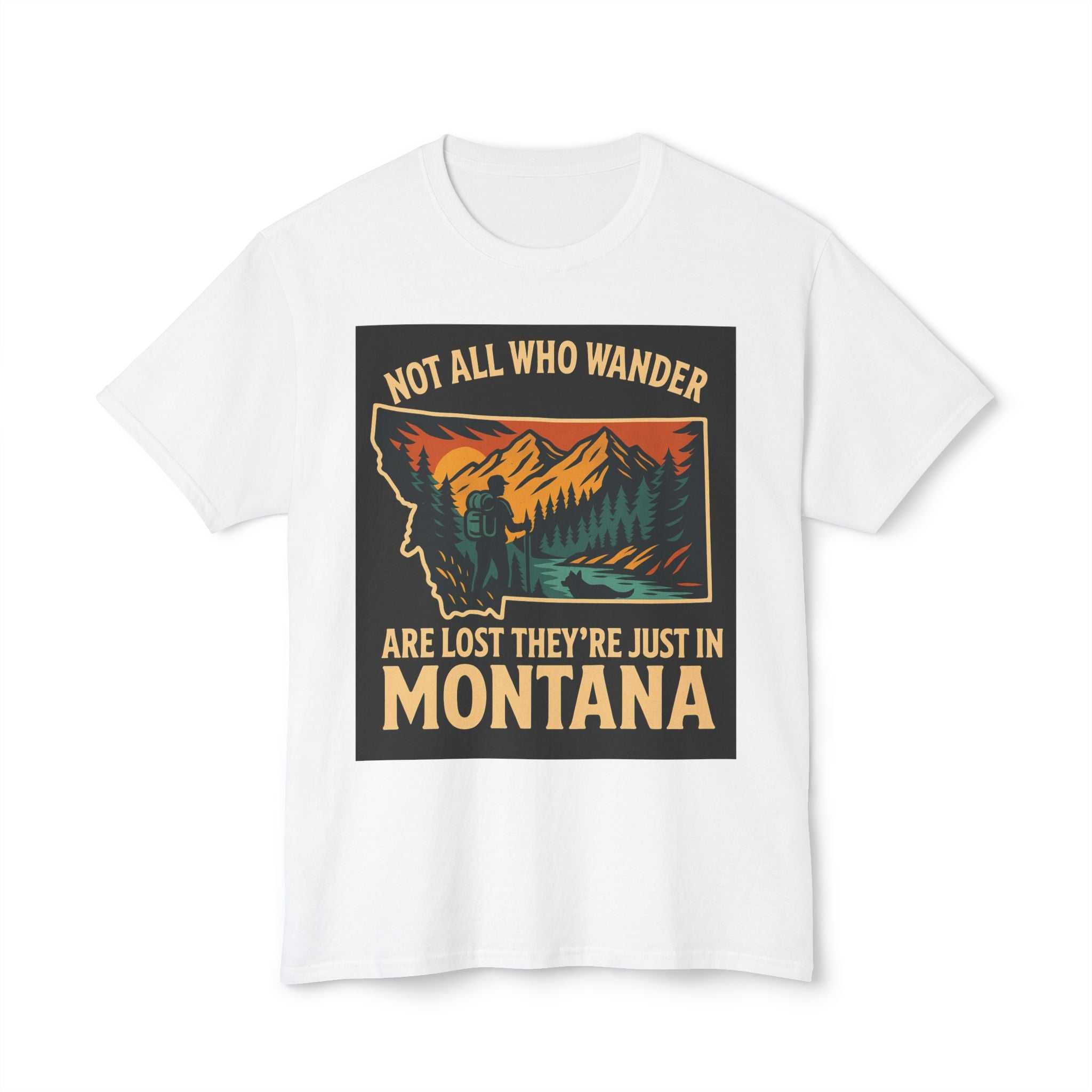 Montana Adventure Tee with mountain and forest graphic, perfect for nature lovers and wanderers.