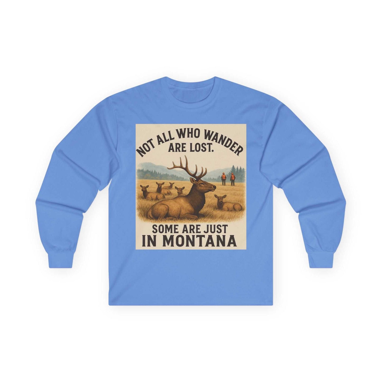 Montana Wanderlust Long Sleeve Tee with mountain design for nature lovers.