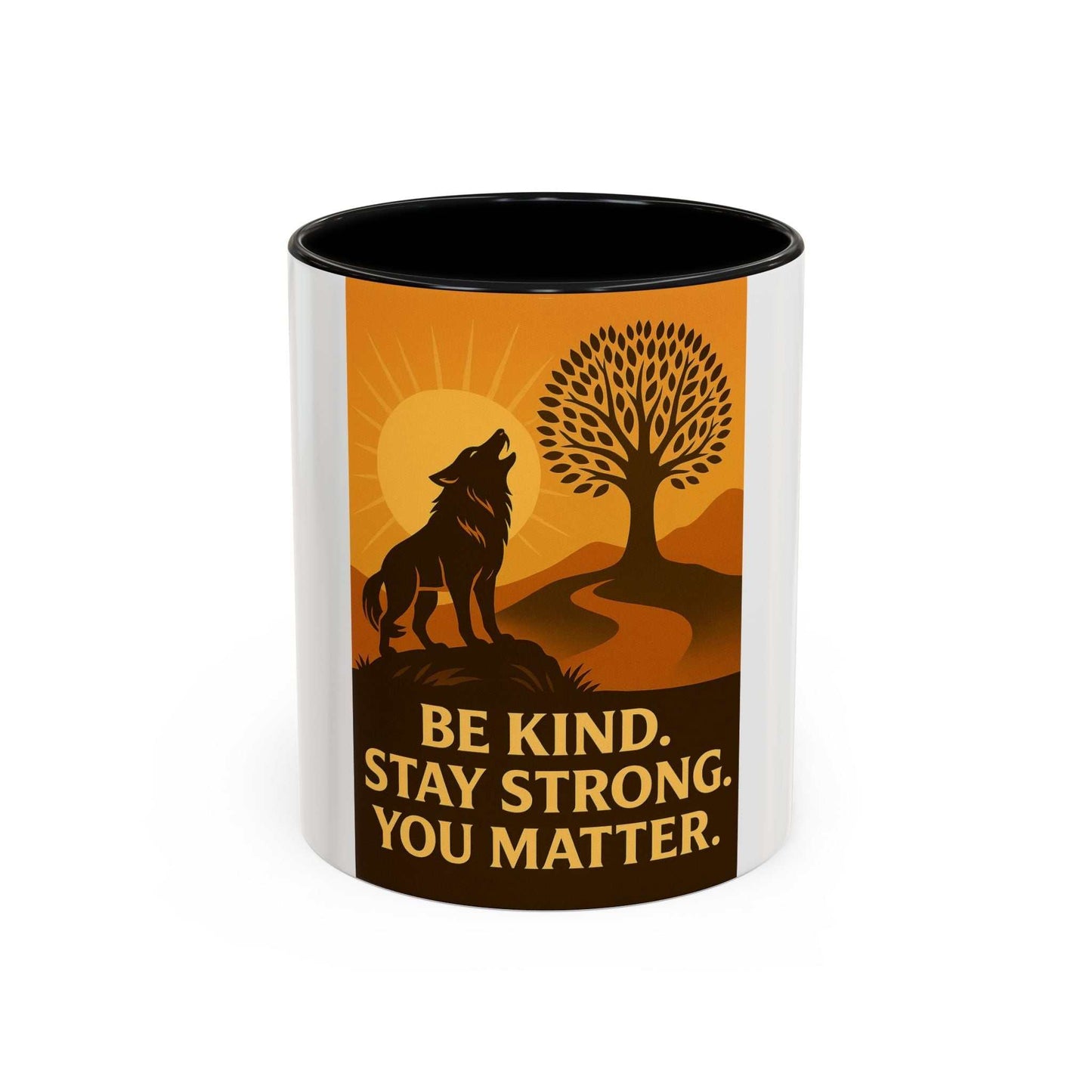 Inspirational Wolf Coffee Mug with motivational design, available in 11oz and 15oz sizes.