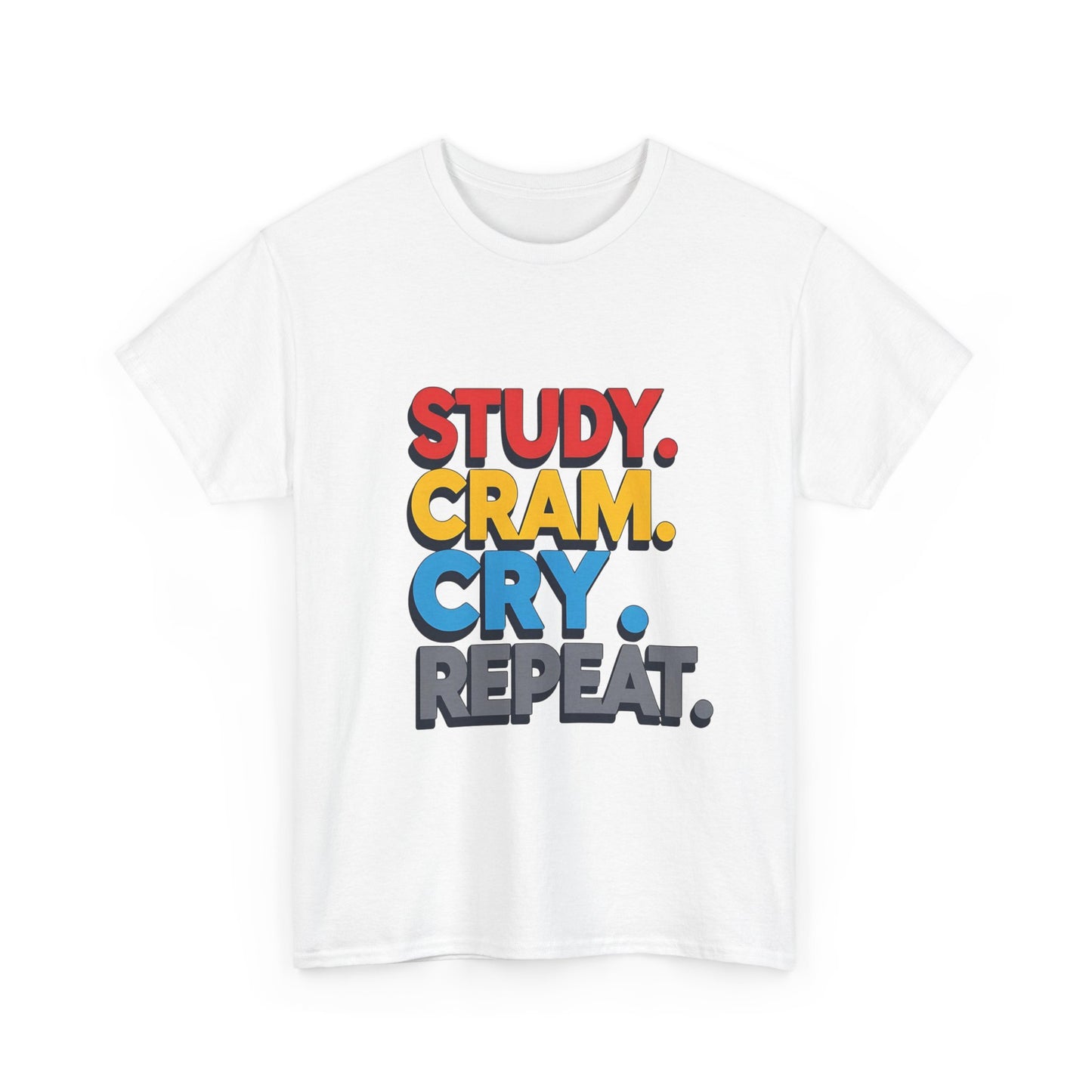 Study Cram Cry Repeat Tee, Unisex Heavy Cotton T-Shirt, Student Gift, College Humor Shirt, Exam Prep Apparel, Funny Study Tee