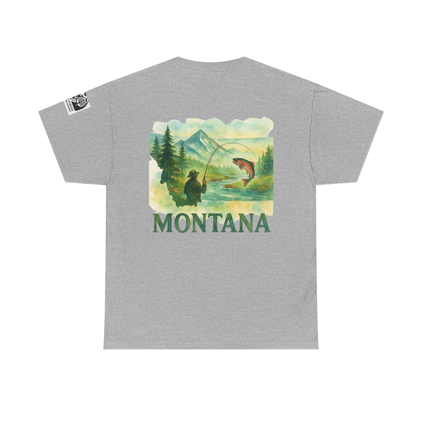 Men's Fishing Cotton Tee in gray with outdoor graphic and "Montana" text, ideal for casual summer wear.