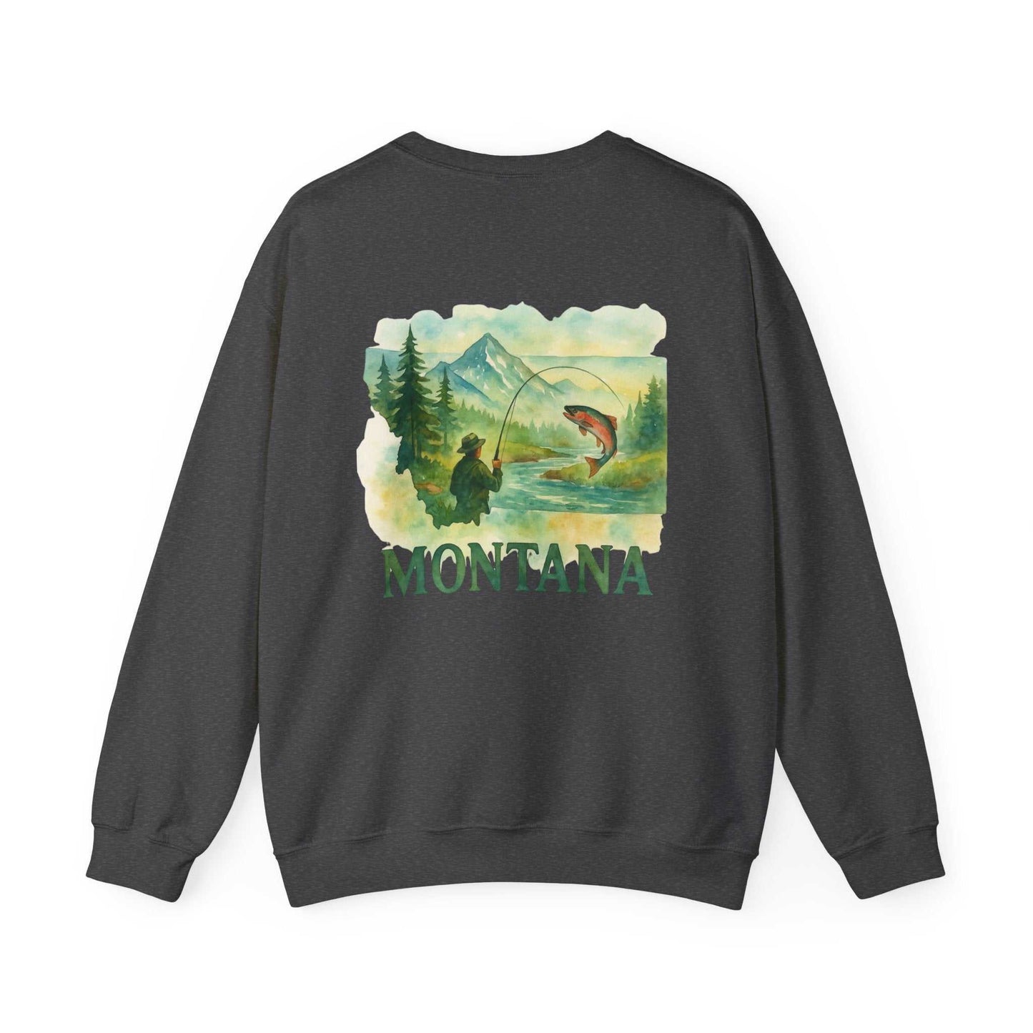 Born to Fish Sweatshirt with fishing graphic and 'Montana' text.