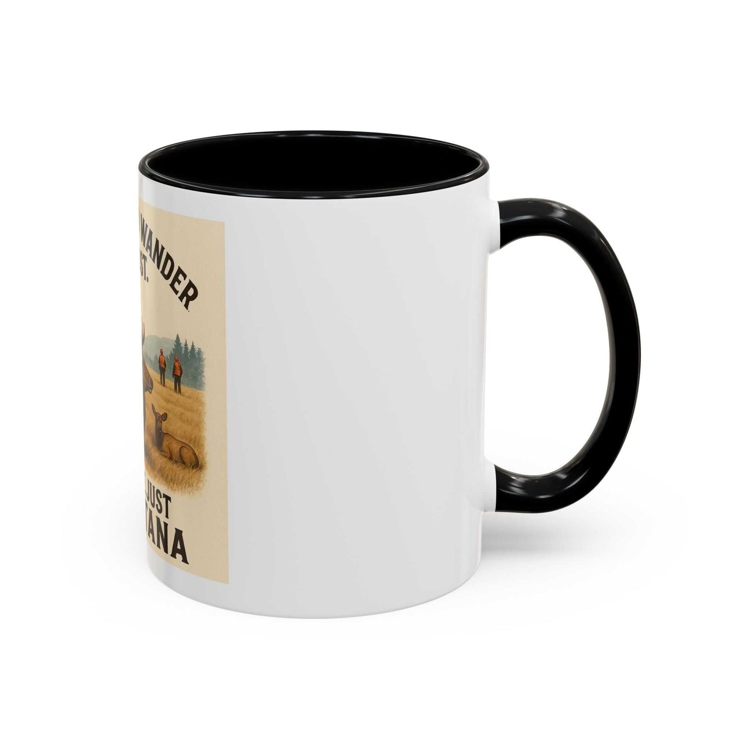 Montana Adventure Mug with elk design, ceramic coffee cup for nature lovers.
