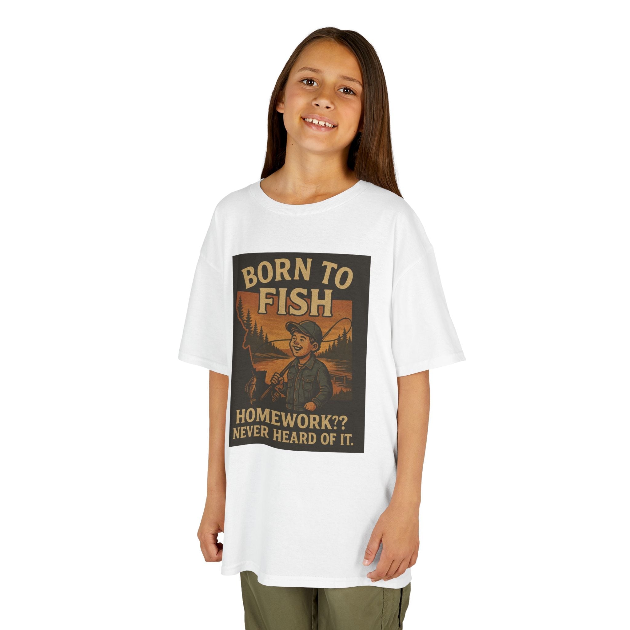Kids Fishing T-Shirt – Funny Born to Fish, Skip Homework Design