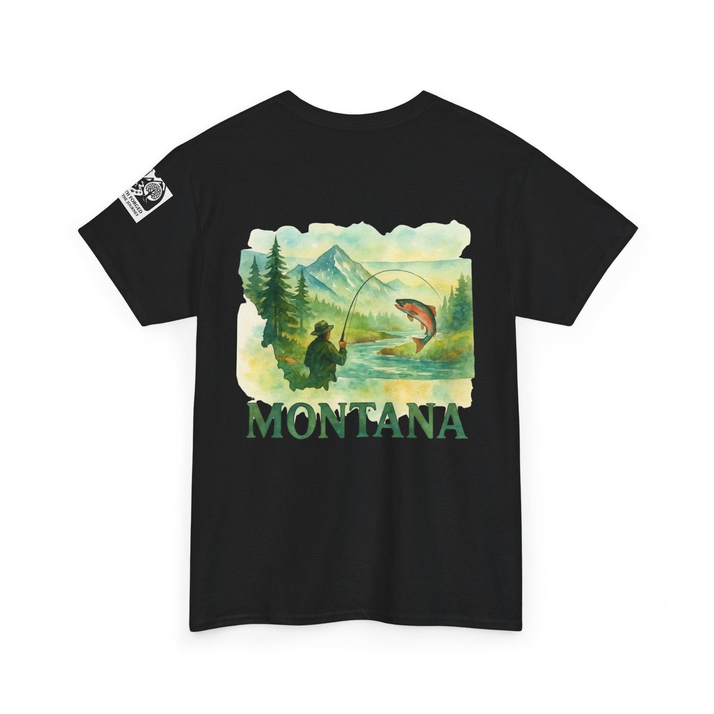 Montana Fishing Tee with "Born to Fish" graphic, ideal for nature and fishing enthusiasts.