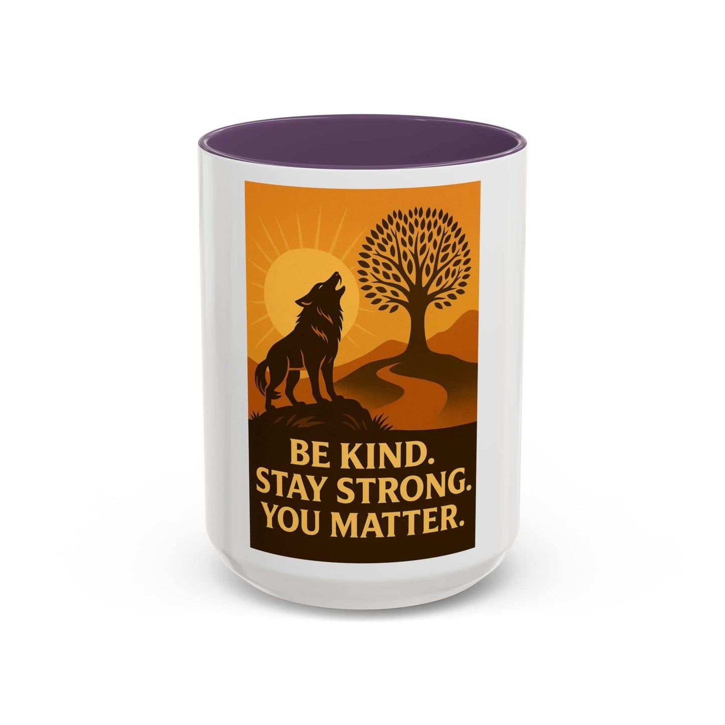 Inspirational Wolf Coffee Mug with motivational design, available in 11oz and 15oz sizes.