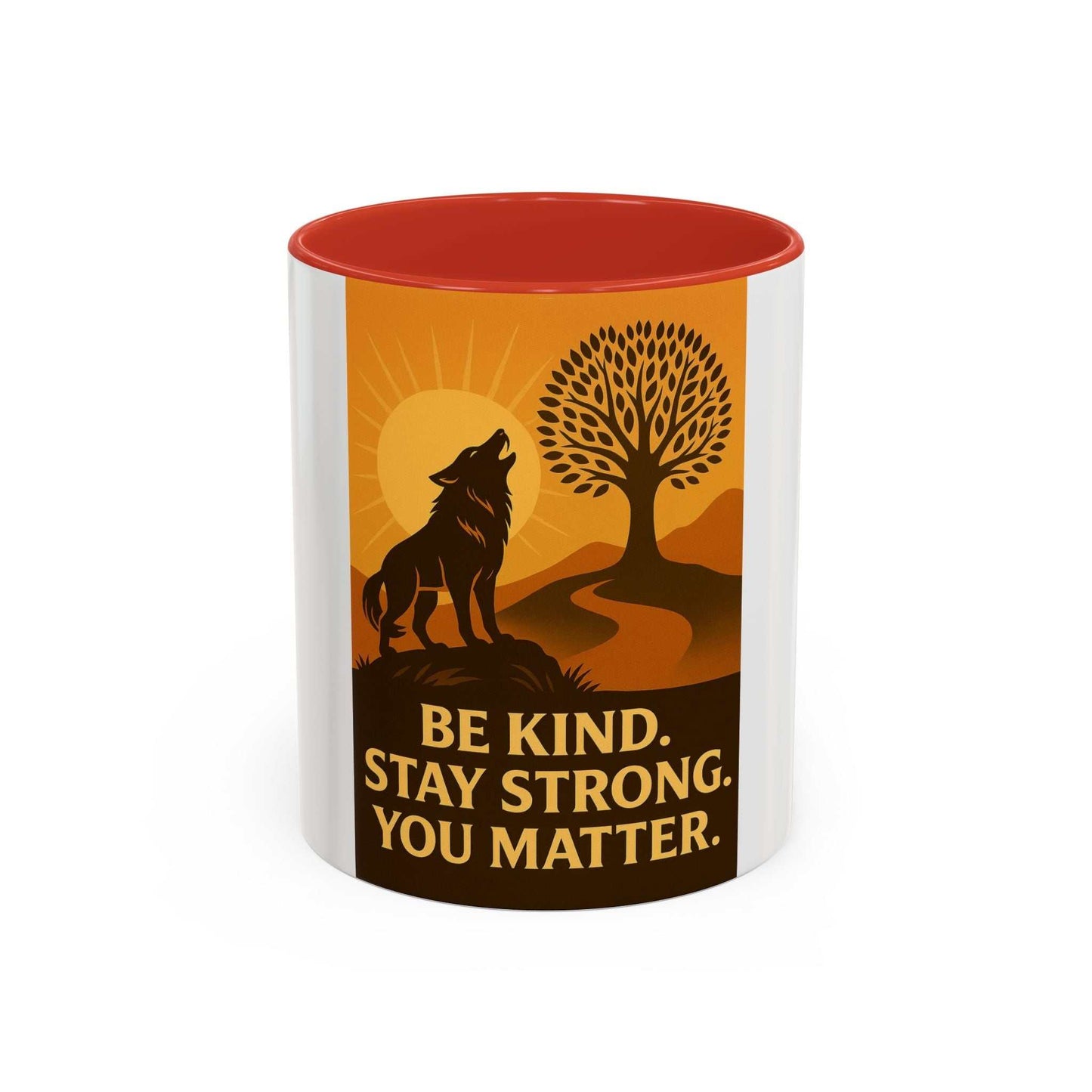 Inspirational Wolf Coffee Mug with motivational design, available in 11oz and 15oz sizes.