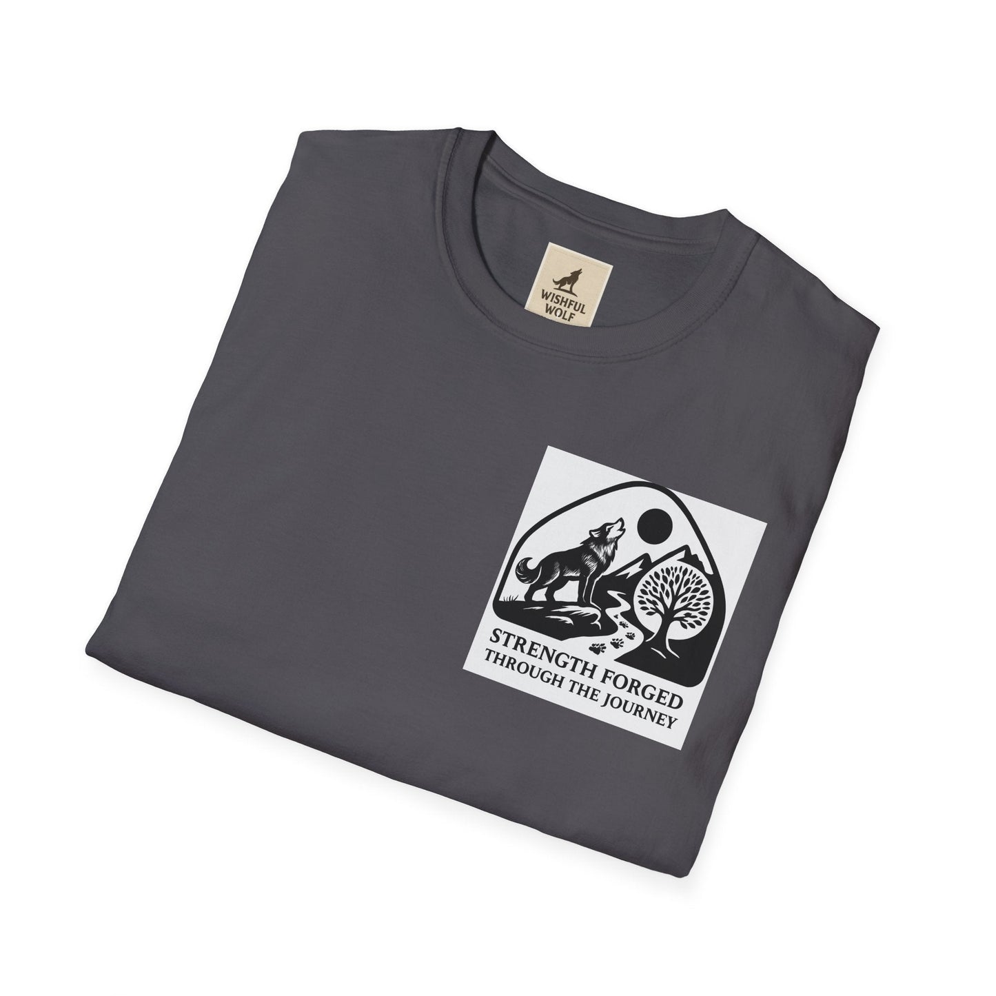 Welding Gift T-Shirt with "Strength Forged Through the Journey" graphic, folded and displayed.