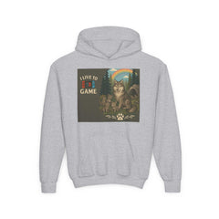 Youth Wildlife Hoodie with nature graphics and inspirational quote.