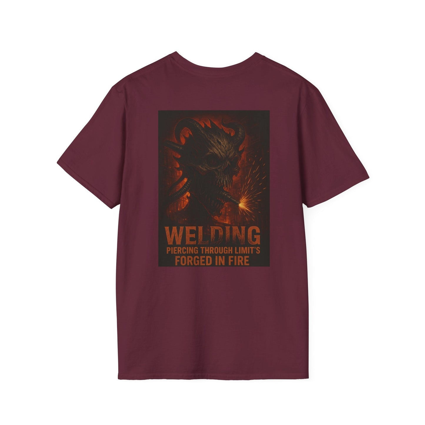 Welding Gift T-Shirt with "Forged in Fire" graphic for metalworkers and welders.